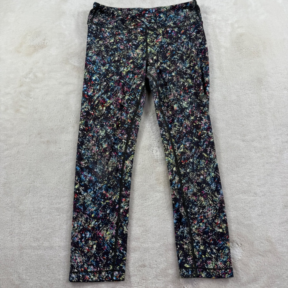 Athleta Girl Chit Chat Tight Leggings XL 14 Multi Color Abstract Splatter Print